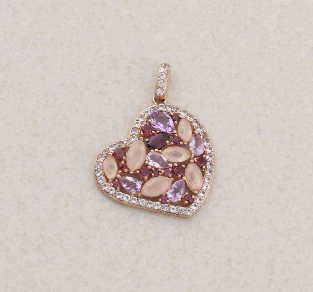 Pendant Only 18k Gold Over Sterling Silver Garnet, Amethyst, Rose Quartz Heart